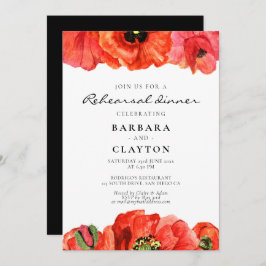 Röd poppies vattenfärgsrepetitionsmiddag inbjudningar