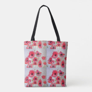 Röd poppies Watercolor Livsmedel Tote Bag Tygkasse