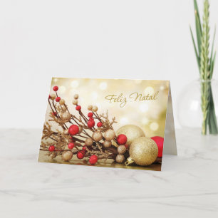 Röd portugisisk jul - och guld- baubles helgkort