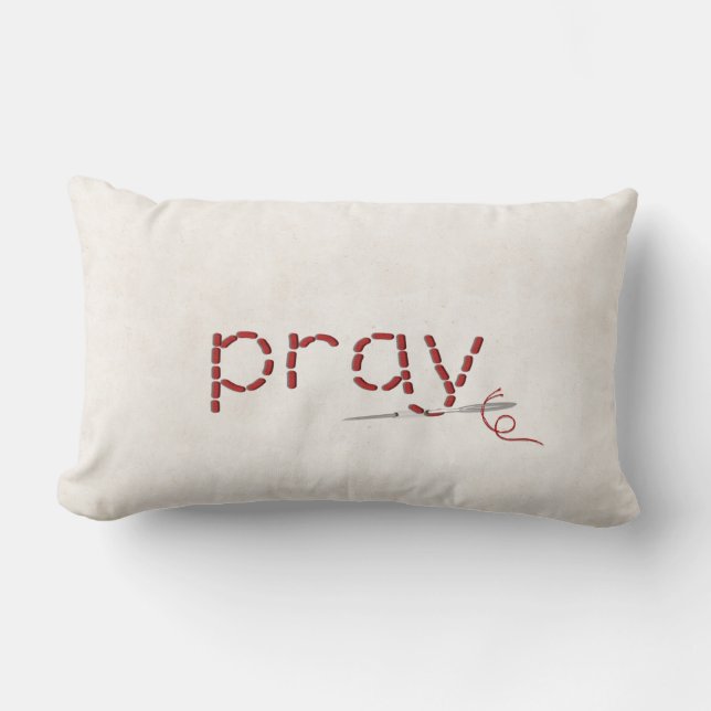 röd PRAY-texthäftning med nål Lumbarkudde (Framsida)