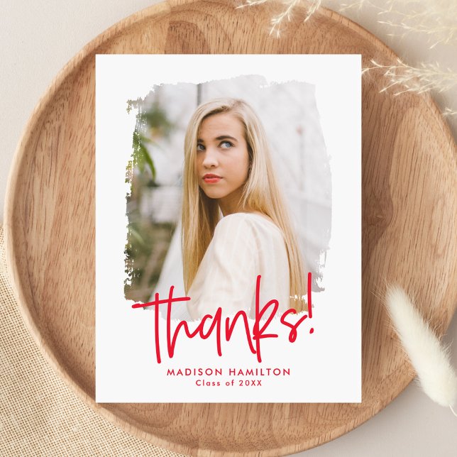 Röd | Preppy Script Photo Studenten Tack Vykort (Skapare uppladdad)