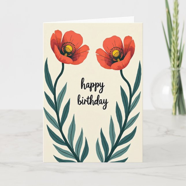 Röd prickig blomkort kort (Framsida)