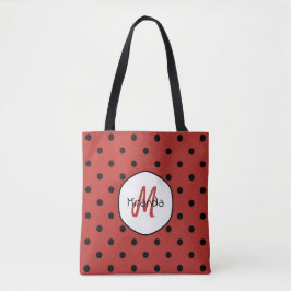 Röd prickig monogram tygkasse