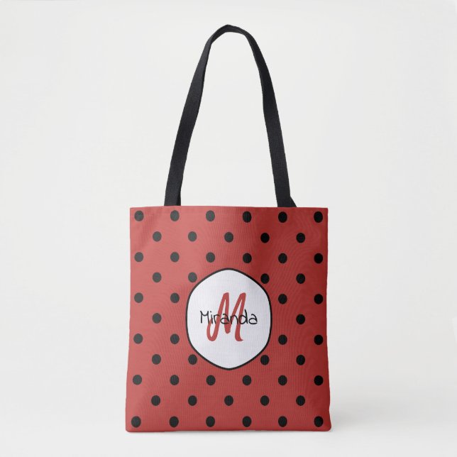 Röd prickig monogram tygkasse (Framsida)