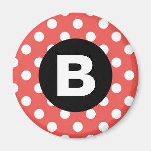 Röd prickig mönster svart monogram magnet