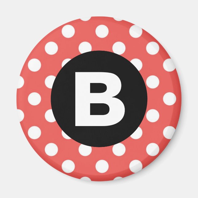 Röd prickig mönster svart monogram magnet (Framsidan)