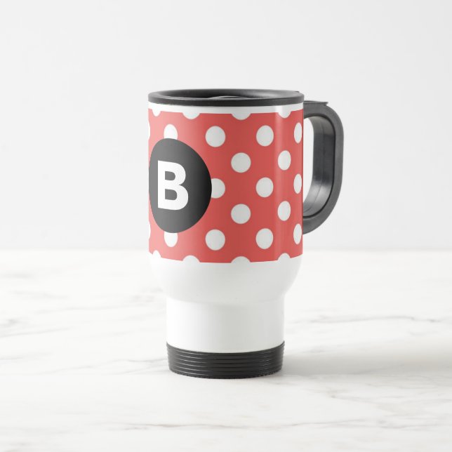 Röd prickig mönster svart monogram resemugg (Framsida höger)
