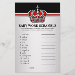 Röd prins krona baby shower spel flygblad
