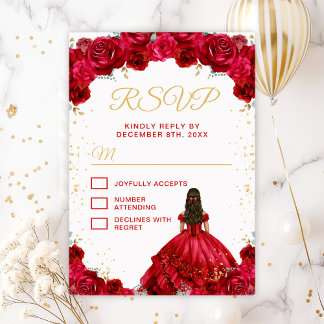 Röd Prinsessa Blommig Quinceañera OSA Kort
