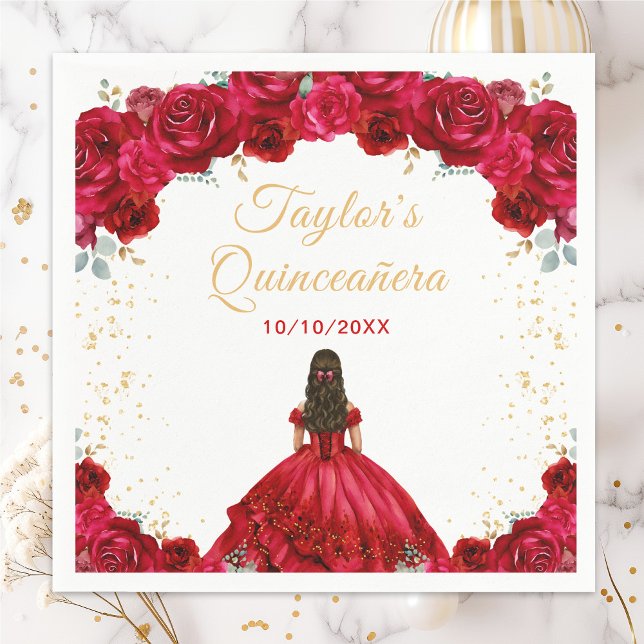 Röd Prinsessa Blommig Quinceañera Pappersservett (Skapare uppladdad)