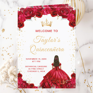 Röd Prinsessa Blommig Quinceañera Program