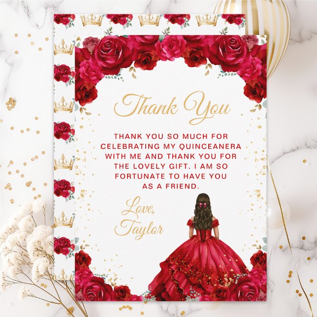 Röd Prinsessa Blommig Quinceañera Tack Kort (Skapare uppladdad)