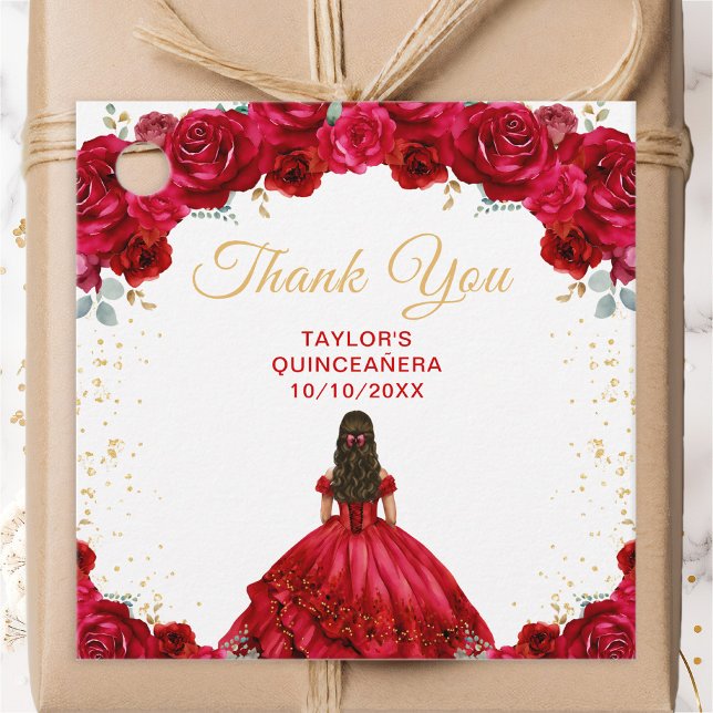 Röd prinsessa Quinceañera tack Gåvor Etiketter (Skapare uppladdad)