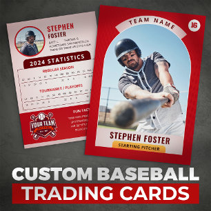 Röd Pro Baseball Trading Card Spelarbild