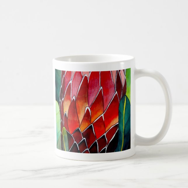 Röd Protea-blomma original akvarellkonst Kaffemugg (Höger)