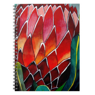 Röd protea-blommans ursprungliga vattenfärgskonst anteckningsbok med spiral