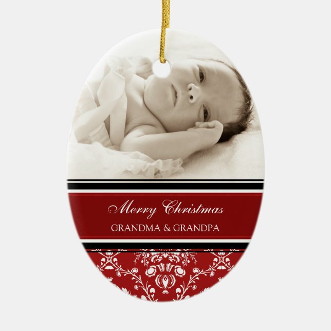 Röd prydnad för fotogod julmorföräldrar julgransprydnad keramik (Framsidan)