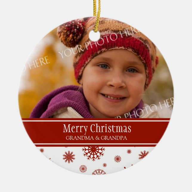 Röd prydnad för fotogod julmorföräldrar julgransprydnad keramik (Framsidan)
