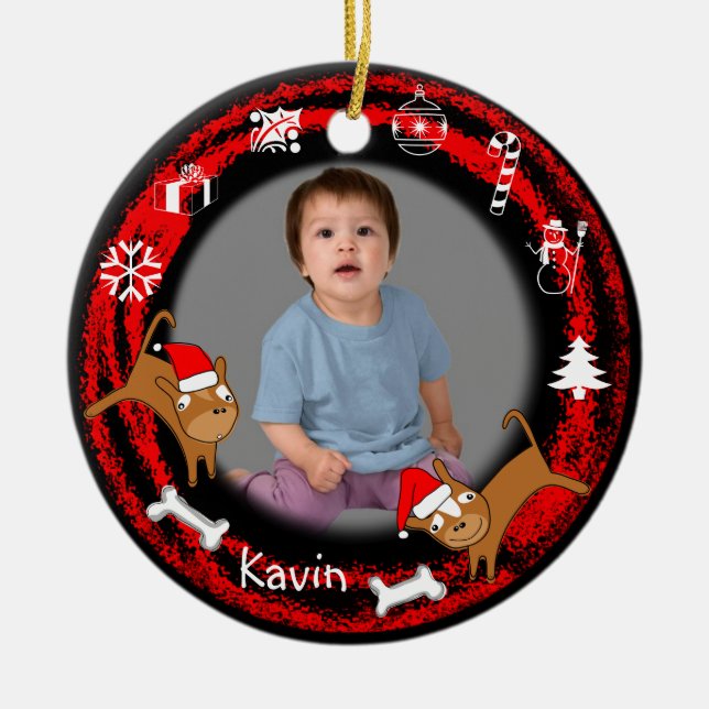 Röd prydnad för lägg till bild valp julgransprydnad keramik (Framsidan)