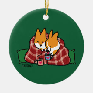 Röd prydnad för PembrokeSnuggleCorgi Julgransprydnad Keramik