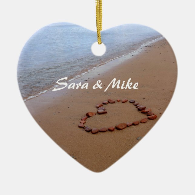 Röd prydnad för stenhjärtastrand julgransprydnad keramik (Framsidan)