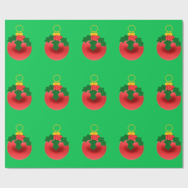 Röd prydnad med julgrön ins包装papper presentpapper (Platt)