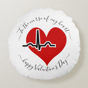 Röd puls i Nurse Valentines day Rund Kudde