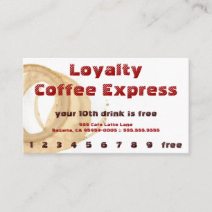 Röd Punchcard för lojalitet för kaffefläckdrink