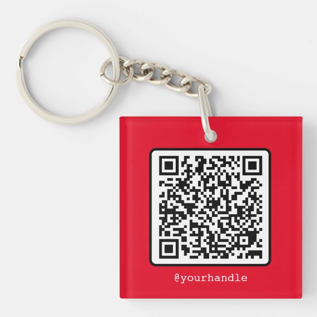 Röd QR-kod Nyckelring Social Media Square Acrylic (Framsidan)