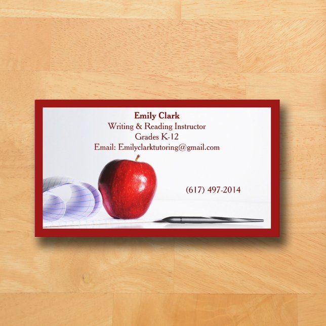 Röd QR-kod Skol lärare Röd Apple   Visitkort (Red Business Card for Teacher )