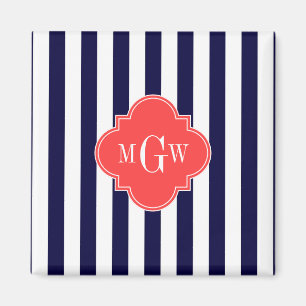 Röd Quatrefoil 3 Monogram Magnet