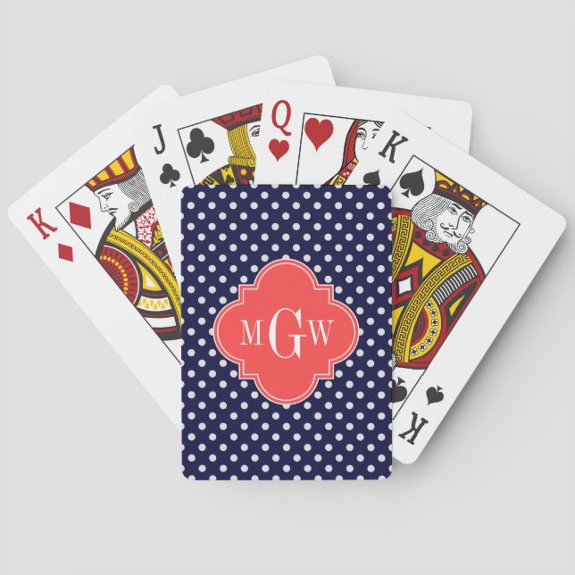 Röd Quatrefoil 3 Monogram Spel Kort (Baksidan)