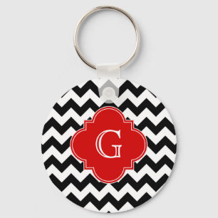 Röd Quatrefoil för svart vitsparre Monogram Nyckelring