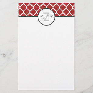 Röd Quatrefoil Monogram Brevpapper