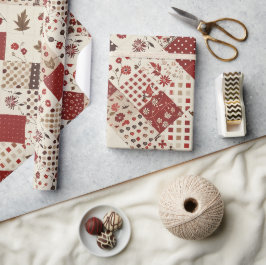 Röd Quilt Gingham Cottagecore Blommig Presentpapper