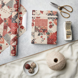 Röd Quilt Rutig Cottagecore Blommig Presentpapper