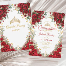 Röd Quinceañera Guld Tiara Fjärilar Rosor
