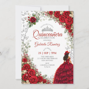 Röd Quinceañera Silverfjärilar Rosor Inbjudningar
