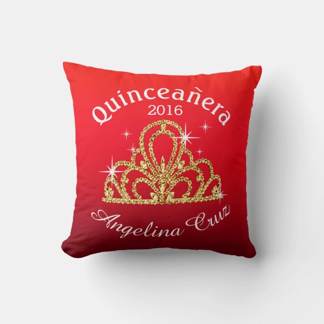 Röd Quinceanera TiaraBokeh Bling | ombre Kudde (Framsida)