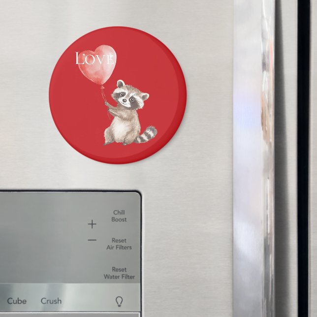 Röd Raccoon med Balloon Kärlek Magnet (In Situ (Fridge))
