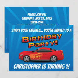 Röd racerbil för pojkens födelsedagsfest inbjudningar