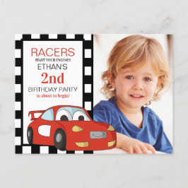 Röd racerbil svart vit rutig 2-års födelsedag vykort