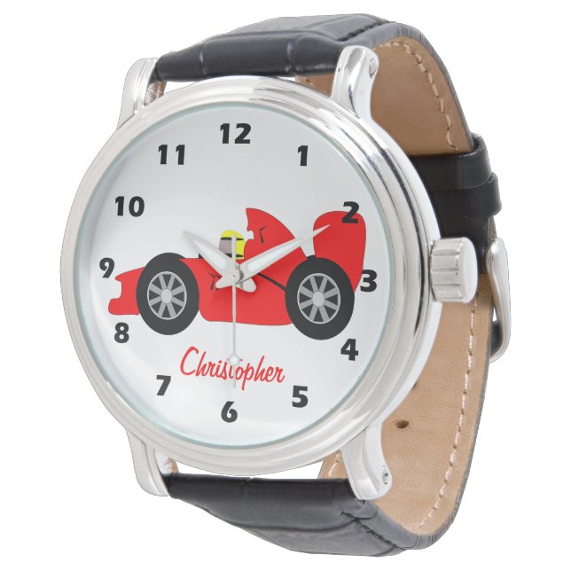 Röd Racingbil Design Personlig Armbandsur (Vinklad)
