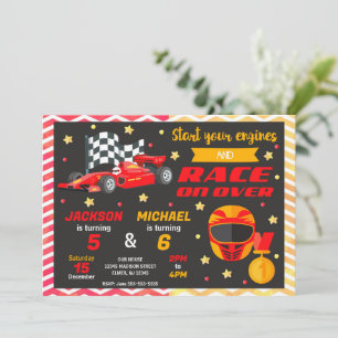 Röd Racingbil Gemensam Födelsedag Retro F1-Bil Inbjudningar