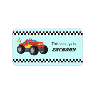 Röd racingmonstertruck för pojkar adressetikett