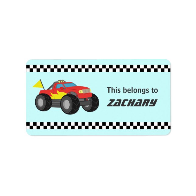 Röd racingmonstertruck för pojkar adressetikett (Framsidan)