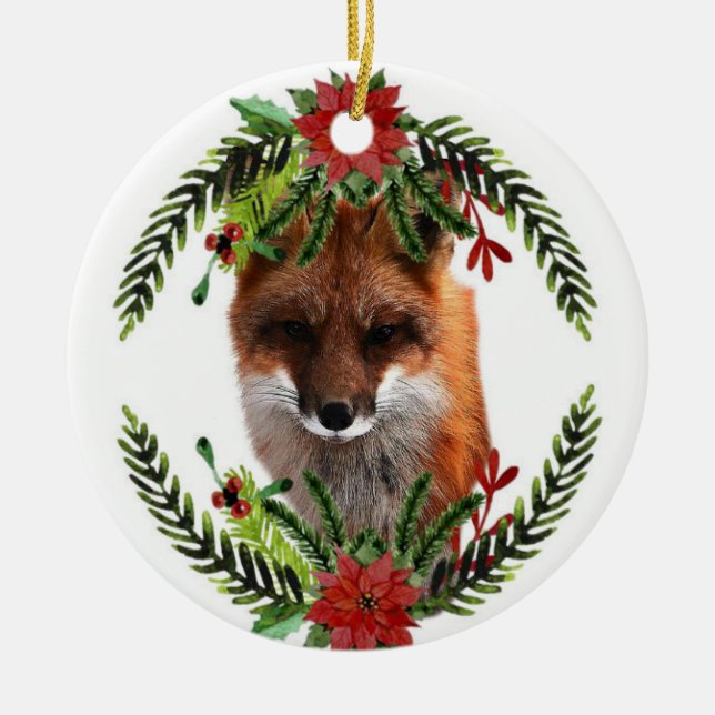 Röd Räf Jul Vilda Djur Ornament, 2-sidig Julgransprydnad Keramik (Framsidan)