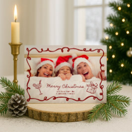 Röd ram, Randig familjefoto jul Inbjudningar