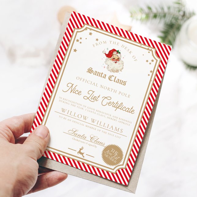 Röd rand fin lista certifikat kort (Nice List Certificate)