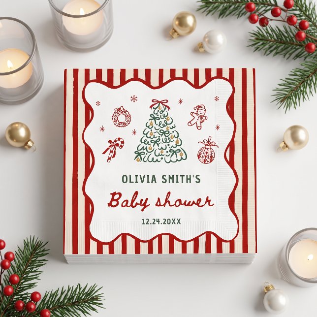 Röd rand jul bebisshower pappersservett (Skapare uppladdad)